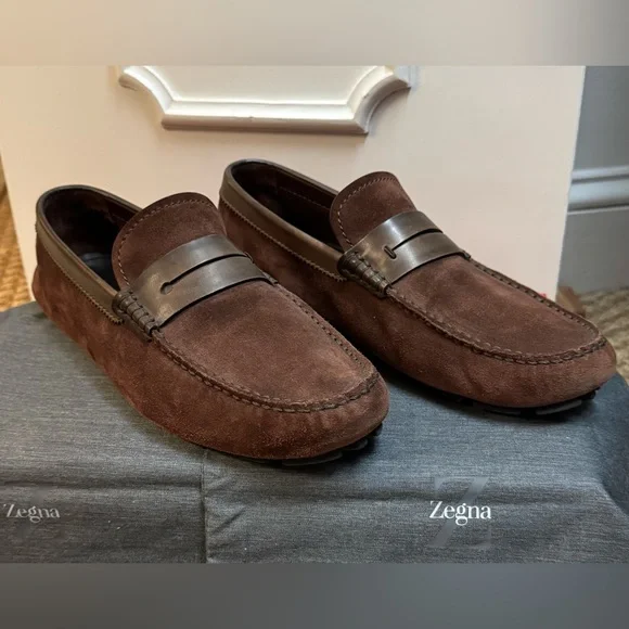 Zegna Suede Driving Loafers - Picture 1 of 8
